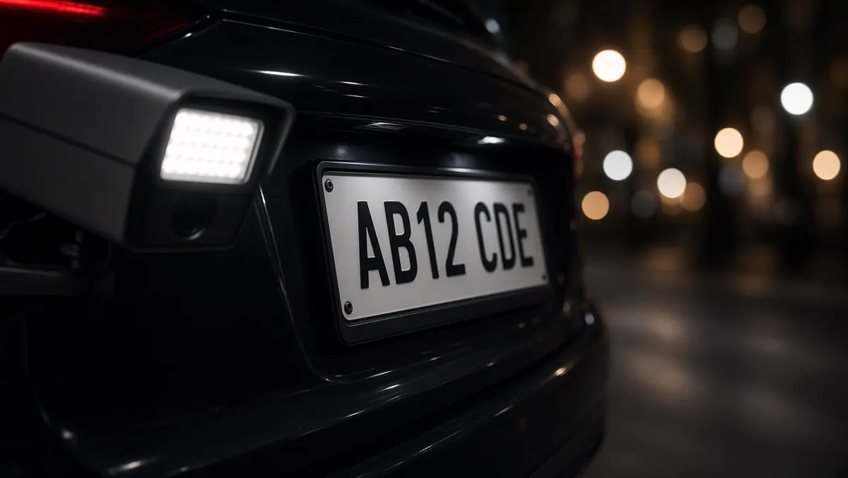 Close-up ANPR OCR reading a vehicle plate at night
