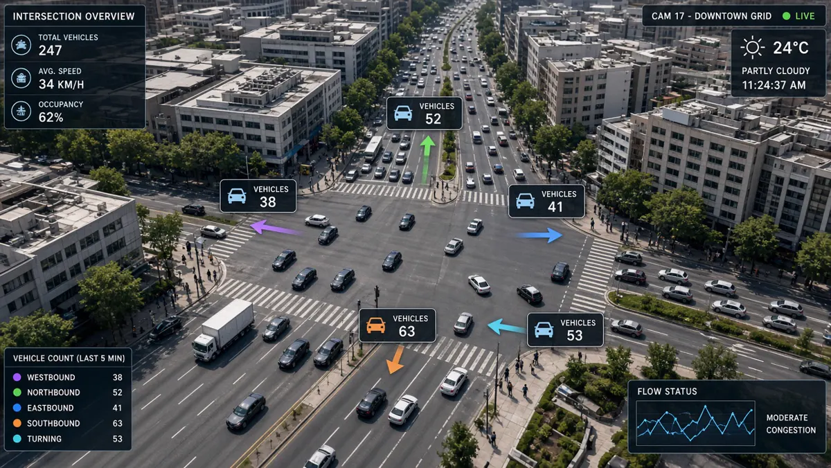 Intersection vehicle counts and traffic flow overlays