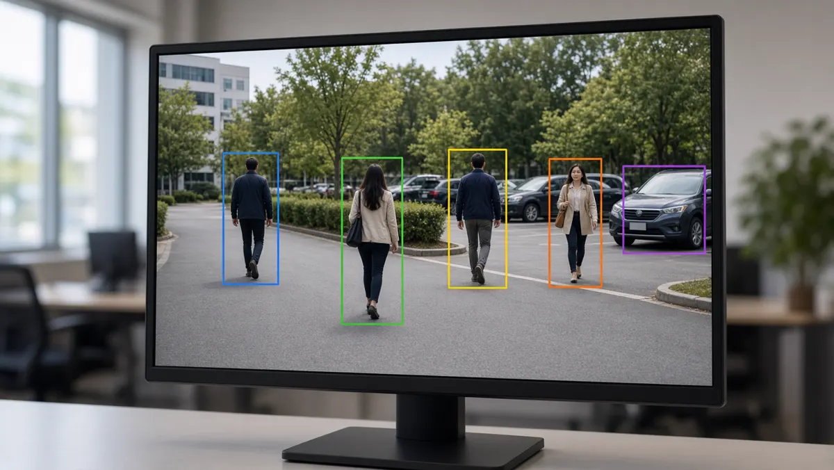 AI CCTV camera capabilities illustrated on live monitoring