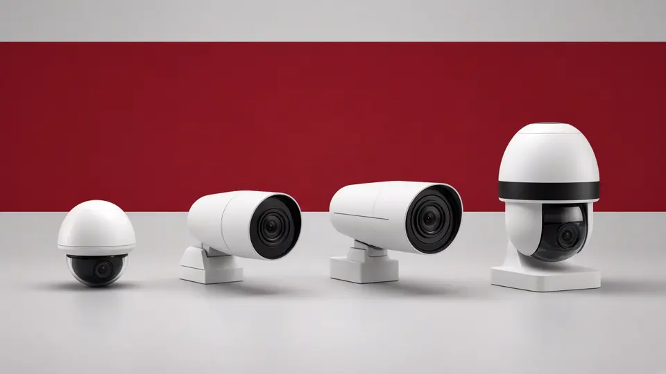 Four AI CCTV cameras from a basic dome to a premium PTZ, showing price tiers